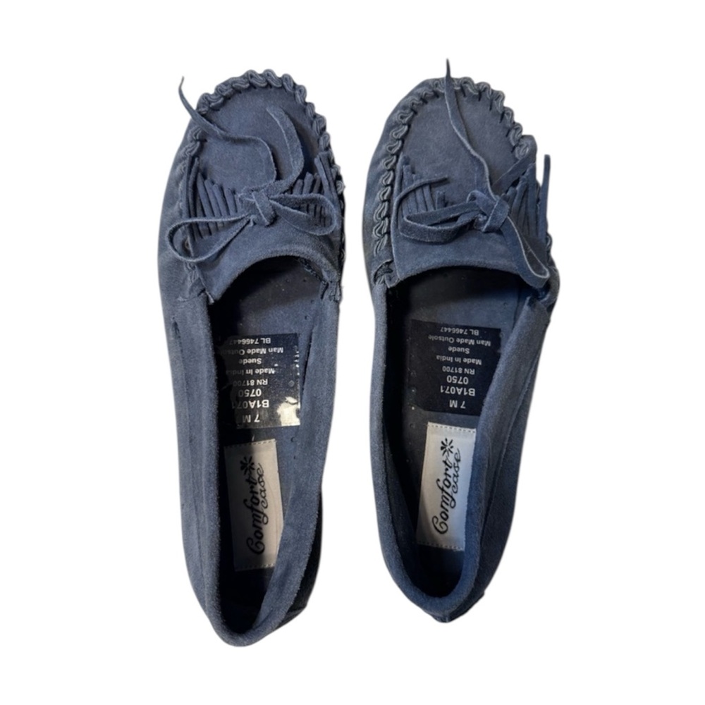 Preppy Vintage Retro Comfort Case Women’s Leather Dusty Blue Moccasins Size 7